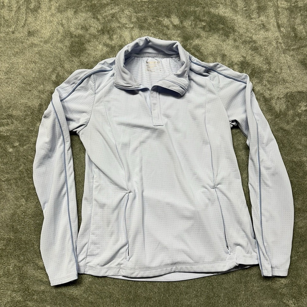 Mondetta Ladies' Long Sleeve Small Top‎ 1/4 Zip Blue Thumb Hole, Anti Odor